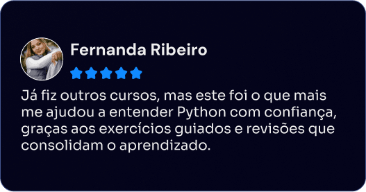 Depoimento de Fernanda Ribeiro sobre aprender Python com exercícios guiados e revisões
