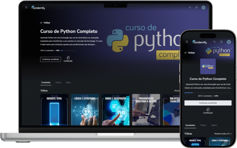 Mockup mostrando área de membros do curso de Python