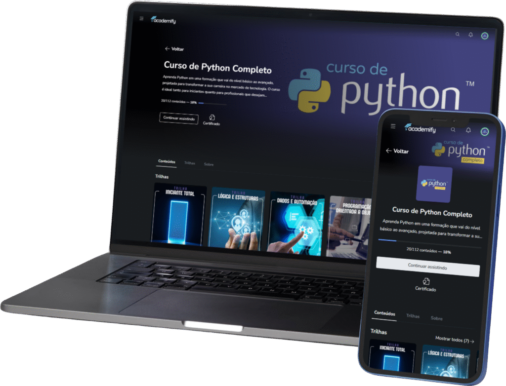 Mockup mostrando área de membros do curso de Python