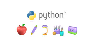 logo do python com objetos abaixo do logo