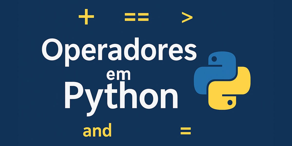 texto 'operadores em Python' com os simbolos de operadores e o logo do Python à direita
