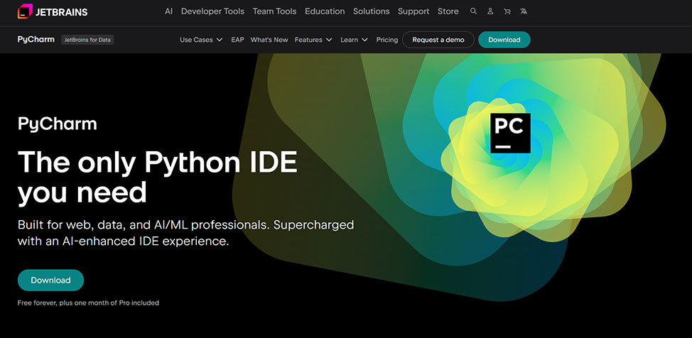 Print do site oficial da JetBrains mostrando para baixar o Pycharm