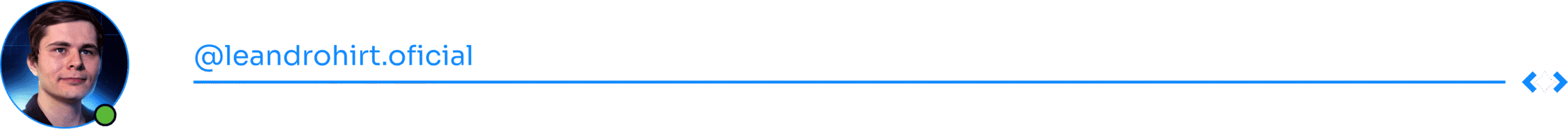 Foto de Leandro Hirt com o nome de usuário '@leandrohirt.oficial' e ícone azul da Academify, representando suas redes sociais.
