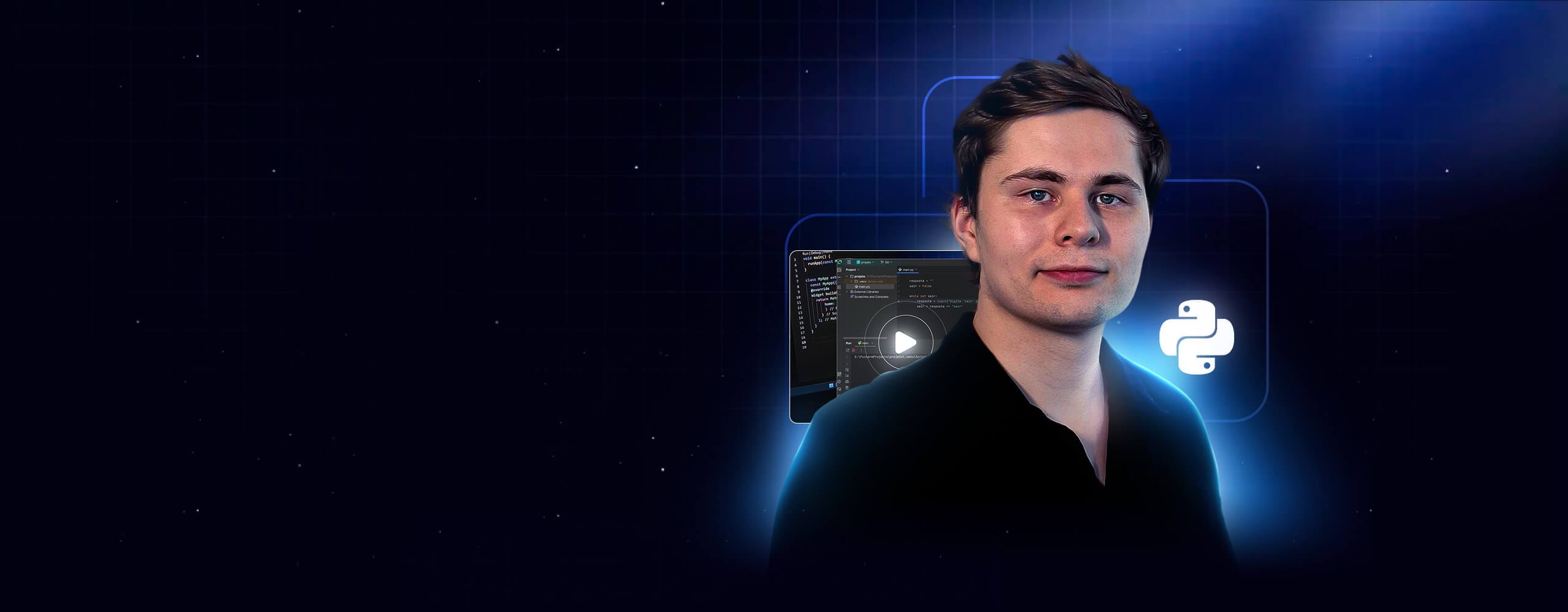 Background com a foto do Leandro Hirt e a logo do Python ao fundo