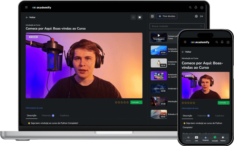 Mockup mostrando área de membros do curso de Python