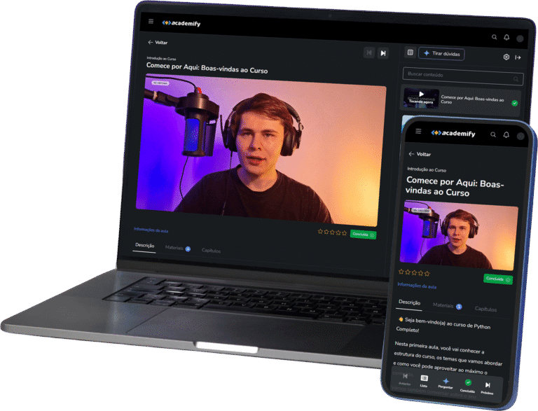 Mockup de um notebook mostrando área de membros do curso de Python