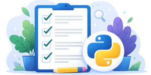 Ilustração de lista com itens marcados e ícone do Python