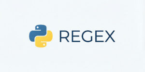 Ilustração minimalista do logotipo da linguagem de programação Python ao lado do texto REGEX em fundo neutro