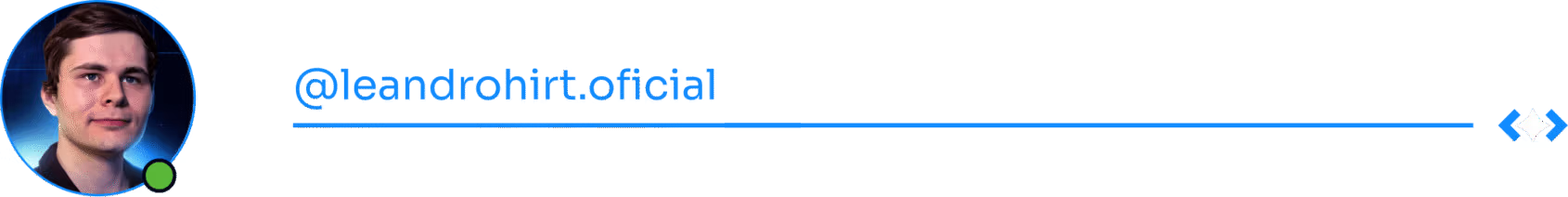 Foto de Leandro Hirt com o nome de usuário '@leandrohirt.oficial' e ícone azul da Academify, representando suas redes sociais.