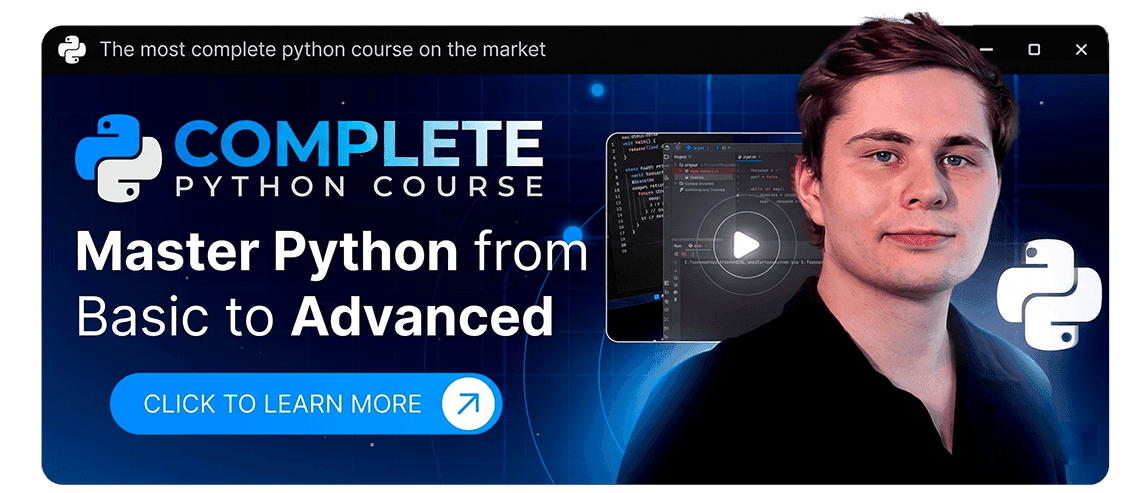 Academify complete Python course banner with the text 'Master Python from basic to advanced.'