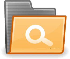 Carpeta y lupa que representan filtros de nombres con fnmatch en Python