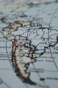 Close-up of a detailed South America map showcasing geography and cartography.
