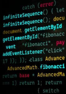 Close-up of vibrant JavaScript code featuring functions and syntax highlighting.