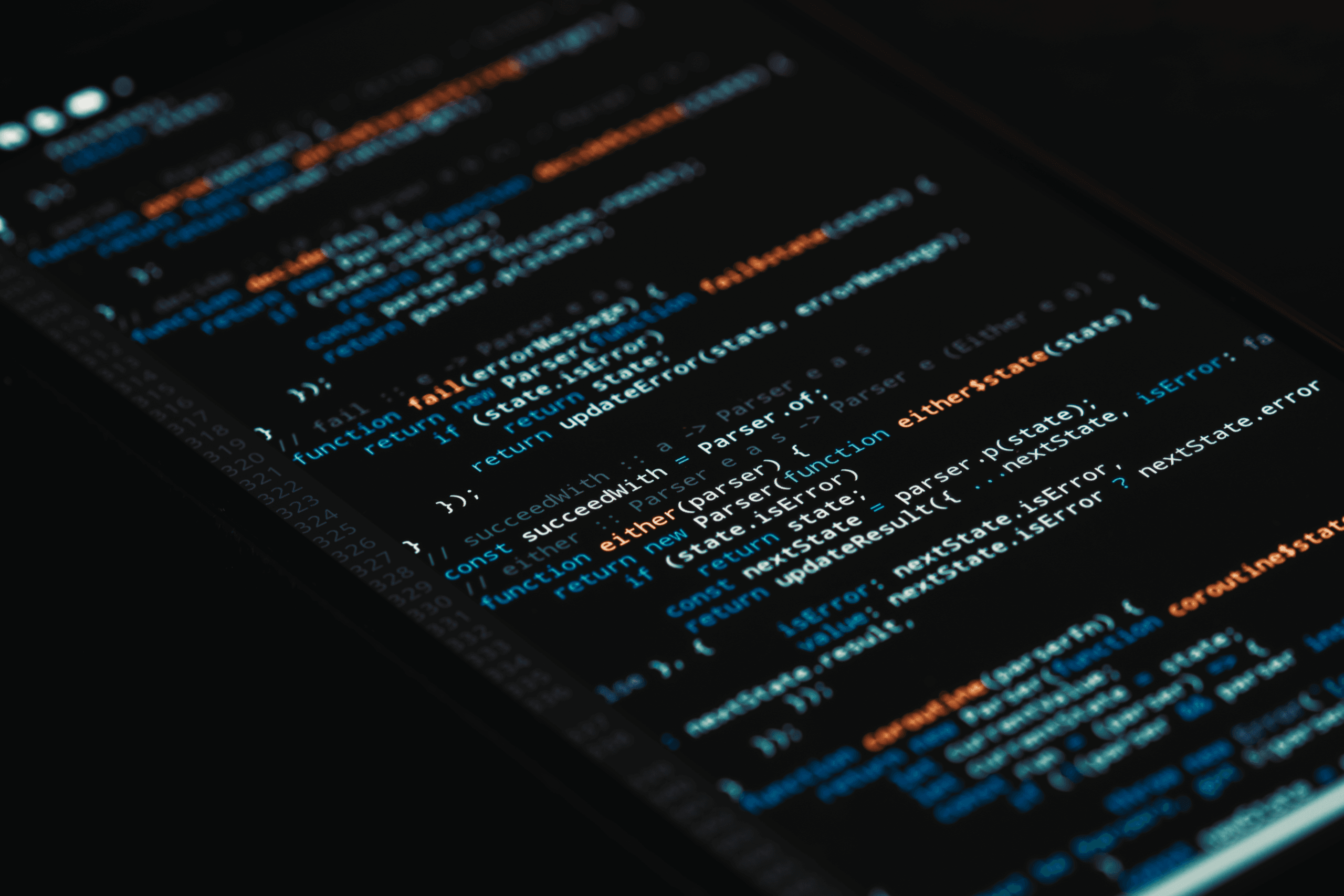 A detailed view of computer programming code on a screen, showcasing software development.